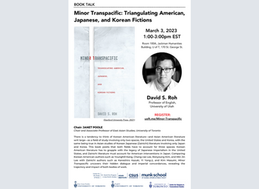 Book talk poster for David S. Roh