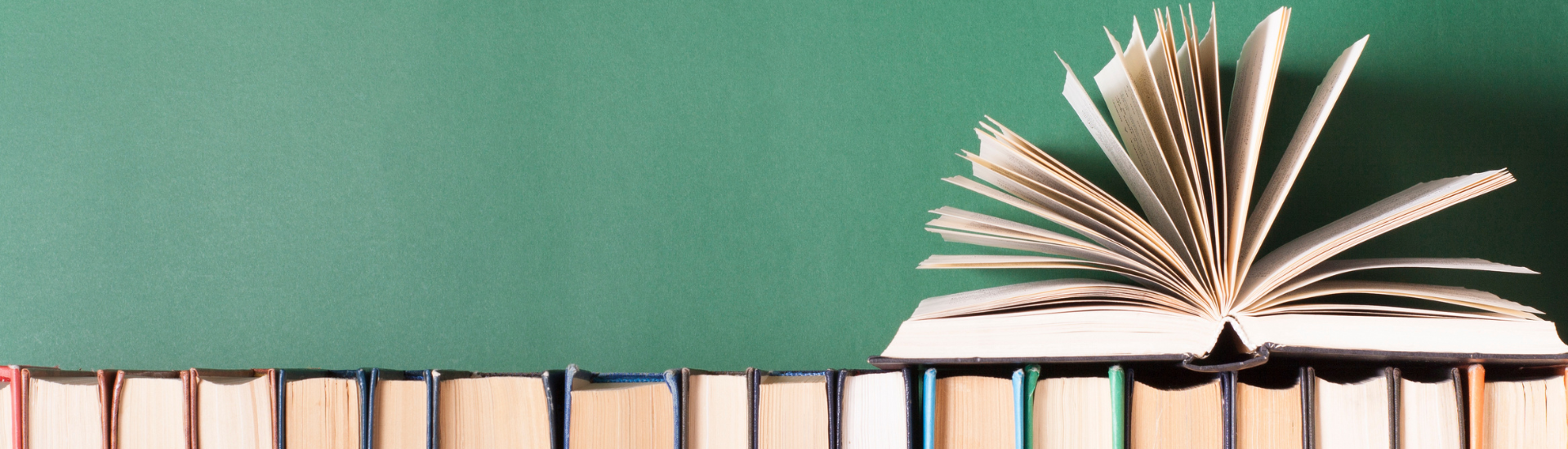 Books sitting against a green wall